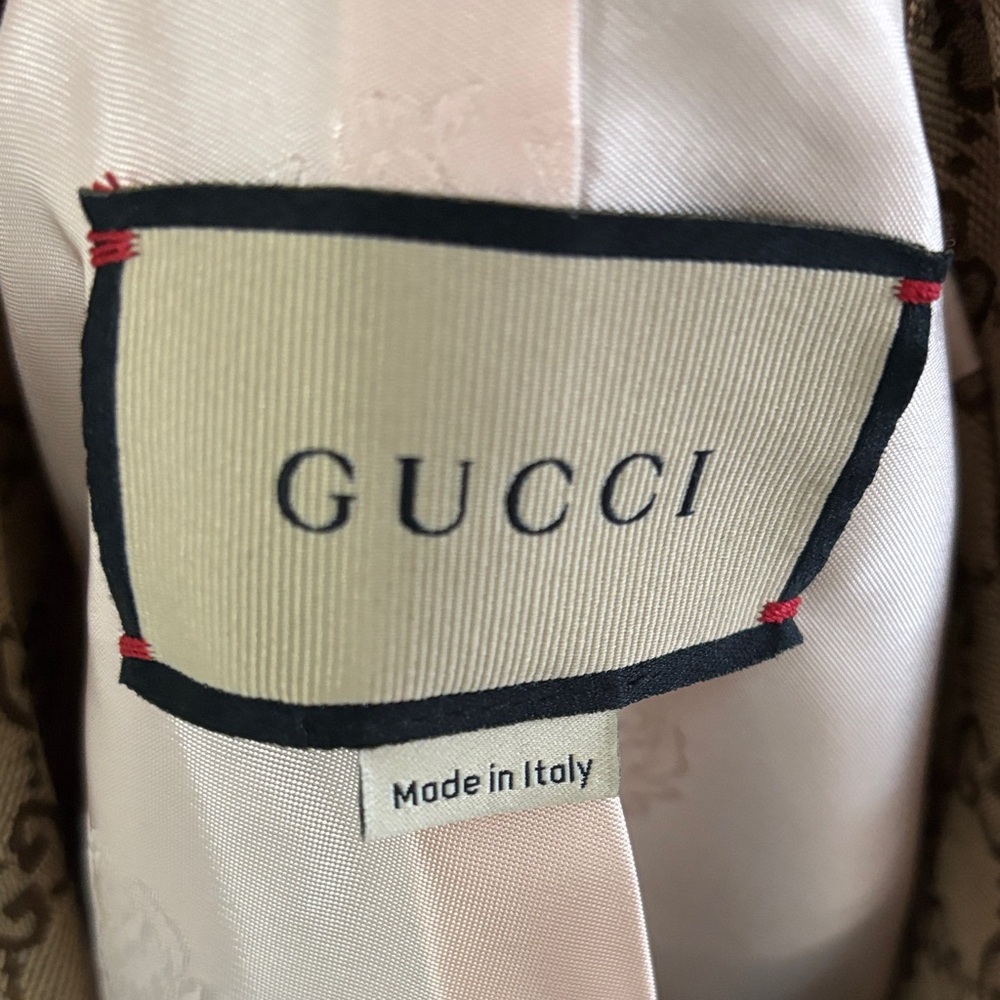 Gucci Aria GG Monogram jacket with Brown Leather Trim and Web Stripe belt - Picture 7 of 8
